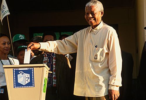 Nelson Mandela casting his vote in 1994. (Getty)