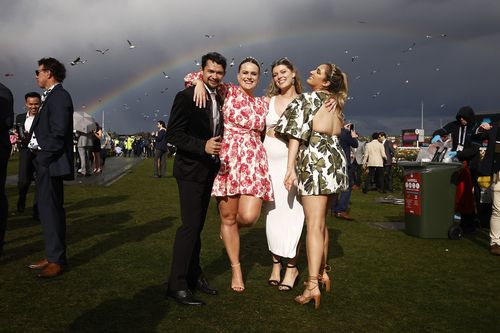 A rainbow appears over Flemington Racecourse following the running of the Melbourne Cup.