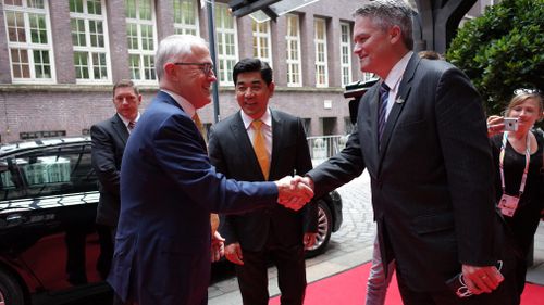 Prime Minister Malcolm Turnbull arrives in Hamburg. (AAP)