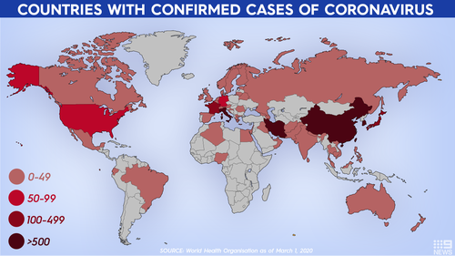 Countries with confirmed coronavirus cases as of March 2.