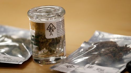 A customer's cannabis items purchase at the Harborside cannabis dispensary in Oakland, California. (AAP)