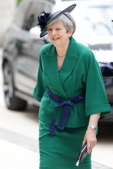 Theresa May arrives for the Lord Mayor's reception for the National Service of Thanksgiving at The Guildhall on June 03, 2022 in London, England.