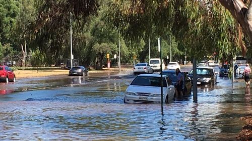 Flooded streets in Adelaide's CBD. (9NEWS)