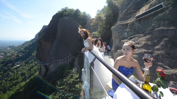 Restaurant in China's Hunan province on glass walkway