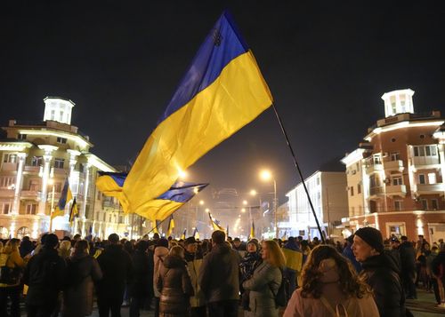 Ukrainians gather for "Mariupol is Ukraine" in a show of patriotic solidarity to denounce Russia's attempt of a potential invasion.  
