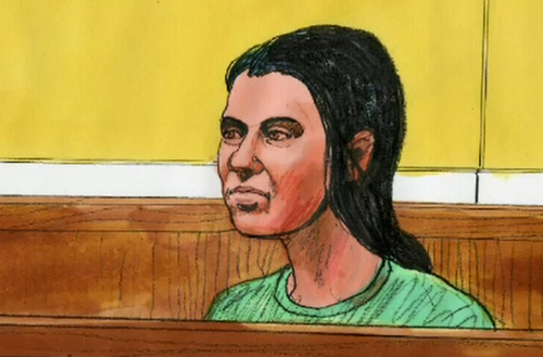 A court sketch of Momena Shoma after her arrest over the stabbing incident. (Supplied)