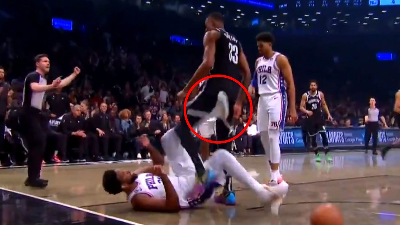 Joel Embiid was allowed to stay in the game despite kicking out at the groin of Nic Claxton