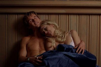 Jason (Ryan Kwanten) and Sarah (Anna Camp) relax after doing the naughty on a church balcony.
