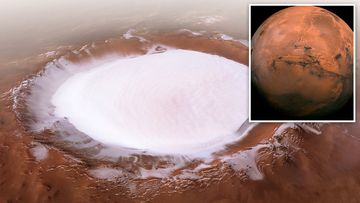 Although it looks like a beautiful mound of snow on the Red Planet, the Korolev crater would be more suited for ice skating than building a snowman. 