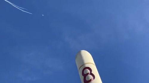 This photo provided by Jason Sellers shows US Air Force fighter aircraft shooting down a suspected Chinese spy balloon off the Carolina coast on Saturday, Feb. 4, 2023.  