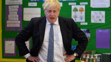Britain&#x27;s Prime Minister Boris Johnson visits the Field End Infant school, in South Ruislip, London, Friday May 6, 2022, following the local government elections. 