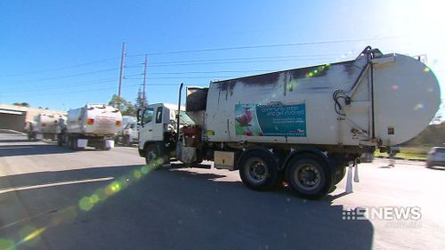 The trucks drove in a convoy from western Sydney. (9NEWS)