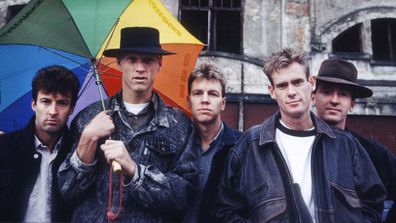 Midnight Oil's Rob Hirst, Peter Garrett, Martin Rotsey, Bones Hillman, Jim Moginie in 1988.