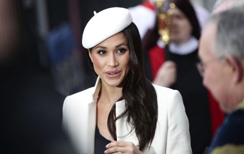 Meghan wore a beret by Stephen Jones. Picture: PA/AAP