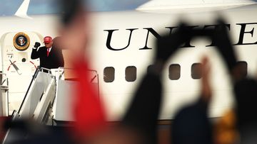 President Donald Trump arrives at a rally in Avoca, Pennsylvania