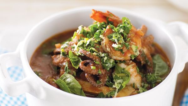 Seafood stew with coriander gremolata