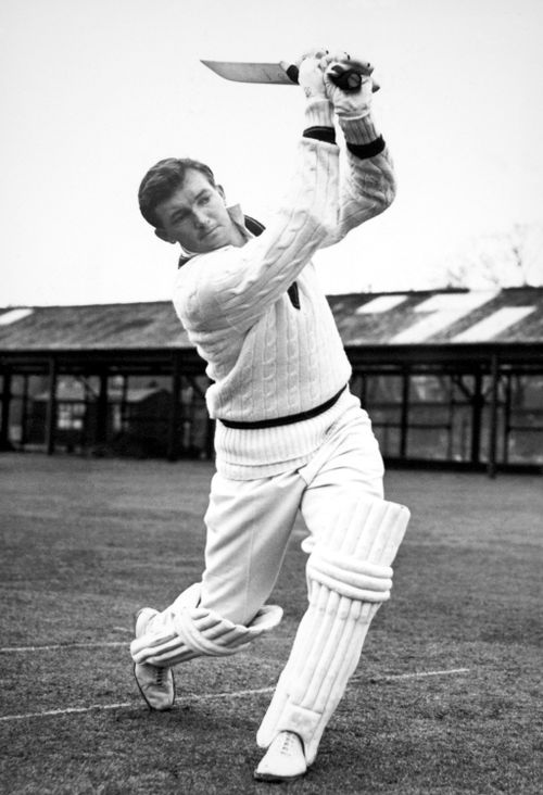 An undated photo of Richie Benaud practicing in the nets.(AAP)