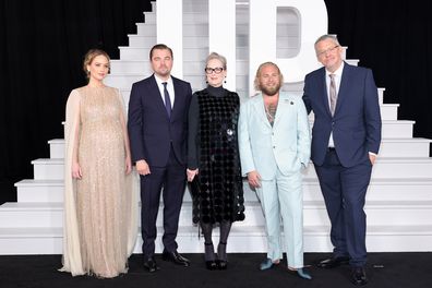 Jennifer Lawrence, Leonardo DiCaprio, Meryl Streep, Jonah Hill and director Adam McKay attend the world premiere of Netflix's Don't Look Up on December 5, 2021 in New York City. 