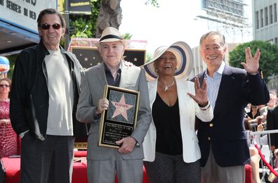 Actors Leonard Nimoy, Walter Koenig, Nichelle Nichols and George Takei attend Walter Koenig being honored with a Star on the Hollywood Walk of Fame on September 10, 2012 in Hollywood, California.