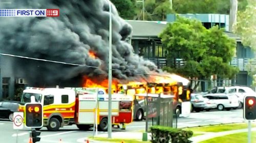 The bus fire on Southport Nerang Road. (Supplied / Matt Hales)