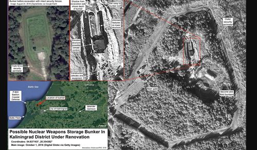 This satellite image from the Federation of American Scientists shows a buried nuclear weapons storage bunker in the Kaliningrad region.