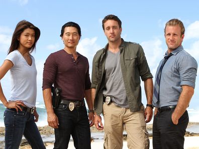 Grace Park, Daniel Dae Kim, Alex O'Loughlin, Scott Caan in the TV series Hawaii Five-0 in 2011.