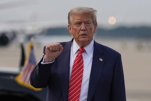 President Donald Trump gestures after arriving on Air Force One, Wednesday, June 25, 2025, at Joint Base Andrews, Md. (AP Photo/Alex Brandon)