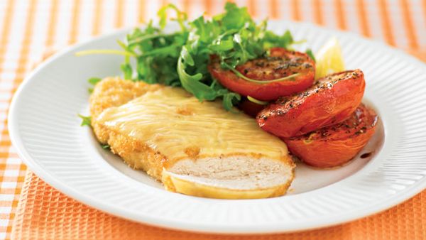 Swiss schnitzel with roast tomatoes