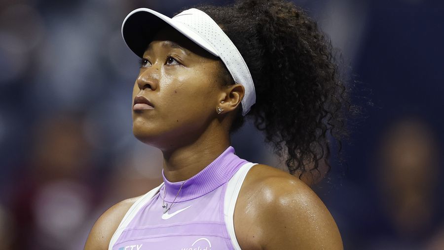 Naomi Osaka of Japan reacts during the second set against Danielle Collins of the United States.