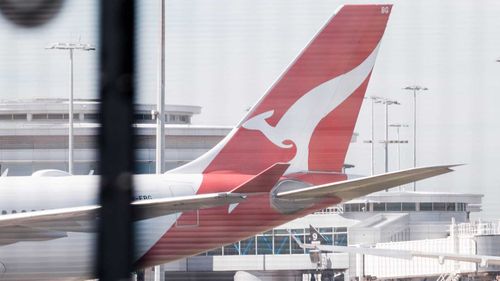 A Qantas plane on the tarmac at Sydney Airport.