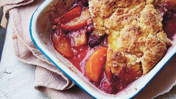 Peach and raspberry cobbler