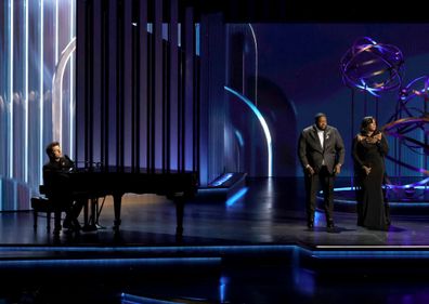 Charlie Puth performs with Michael Trotter Jr. and Tanya Trotter of The War And Treaty onstage during the 75th Primetime Emmy Awards at Peacock Theater on January 15, 2024 in Los Angeles