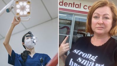 Dentist turning on light; Shelly Horton