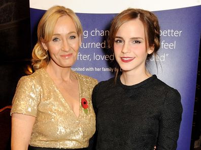 JK Rowling and Emma Watson at the Lumos fundraising event at The Warner Bros. Harry Potter Tour on November 9, 2013 in London, England.