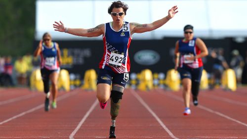 Taking out first place in the 100m sprint. (Alex Menendez/ Getty Images for Invictus Games/AFP)