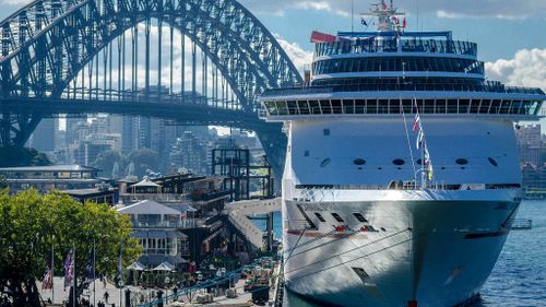 The Carnival Spirit, pictured moored at Sydney's Overseas Passenger Terminal. (Supplied: Hpeterswald)