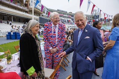 Prince Charles, Prince Of Wales, greets attendees during a Big Jubilee Lunch at The Oval on June 5, 2022 in London, England. 