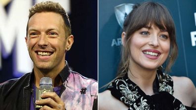 Split image of Coldplay singer Chris Martin and US actress Dakota Johnson.