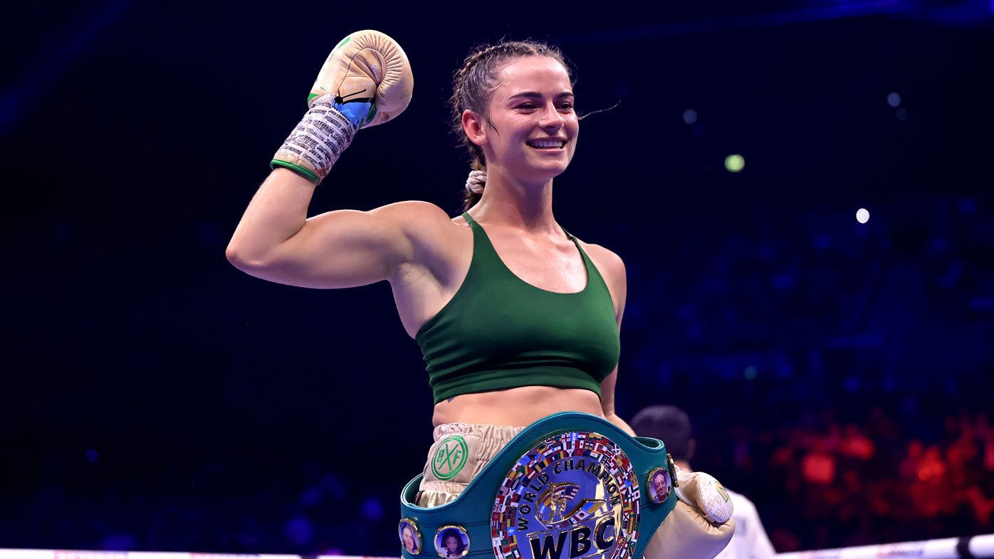 Skye Nicolson pumps her fist after defeating Lucy Wildheart in November 2023.