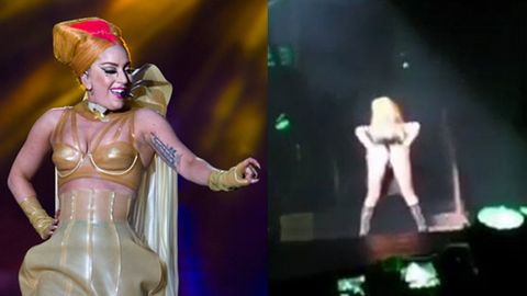 Watch: Lady Gaga flashes bum on stage, hits back at Madonna