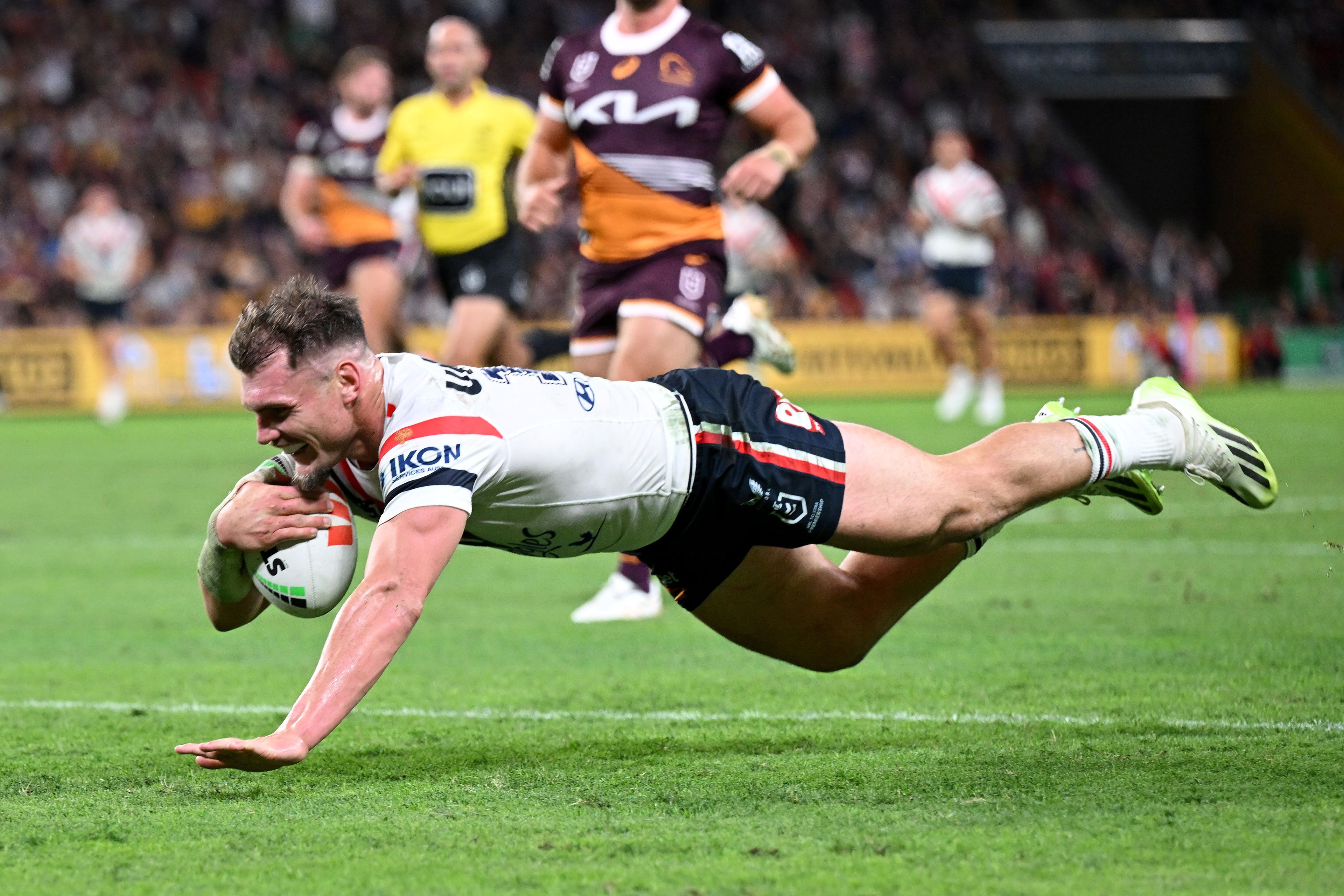 NRL Friday AS IT HAPPENED: Angus Crichton's double helps Roosters smash Broncos; Adam Reynolds suffers suspected season-ending bicep injury; Jesse Arthars sent to hospital with suspected broken jaw