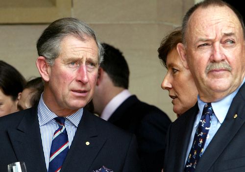 Prince Charles reacts with surprise as he meets Ian Kiernan, the Chairman of Clean Up Australia Day, during a reception at Government House in Sydney, 2005