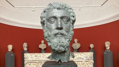 The bronze head of Roman Emperor Septimius Severus is seen on display at the Ny Carlsberg Glyptotek museum in Copenhagen on June 29.