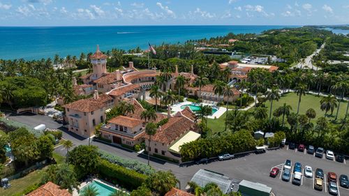 Former President Donald Trump's Mar-a-Lago club is seen in the aerial view in Palm Beach, Florida.