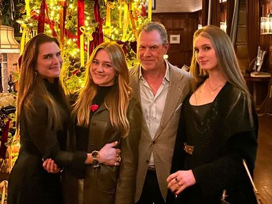 Brooke Shields with daughters Rowan (second left) and Grier (right), and husband Chris Henchy.