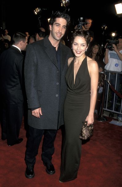 David Schwimmer and Mili Avital during Analyze This premiere in 1999.