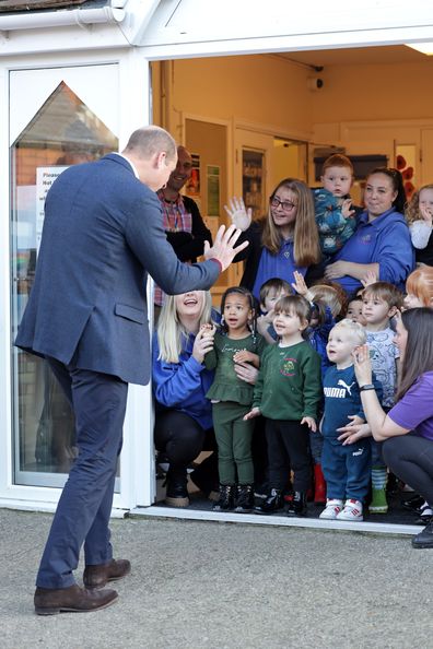 Prince William, Prince of Wales says goodbye to the children as he departs The Rainbow Centre on November 03, 2022 in Scarborough, England.
