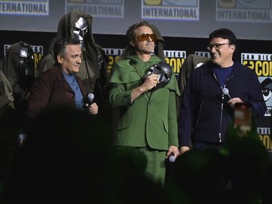 Kevin Feige, from left, Joe Russo, Robert Downey Jr., and Anthony Russo attend a panel for "Marvel Studios" during Comic-Con International on Saturday, July 27, 2024, in San Diego. (Photo by Richard Shotwell/Invision/AP)