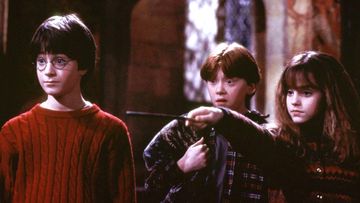 A scene 'Harry Potter and the Sorcerer's Stone' shows Harry Potter played by Daniel Radcliffe, left, Ron Weasley played by Rupert Grint, and Hermione Grainger, played by Emma Watson.