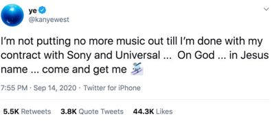 Kanye West, Twitter rant, tweets, Sony, Universal